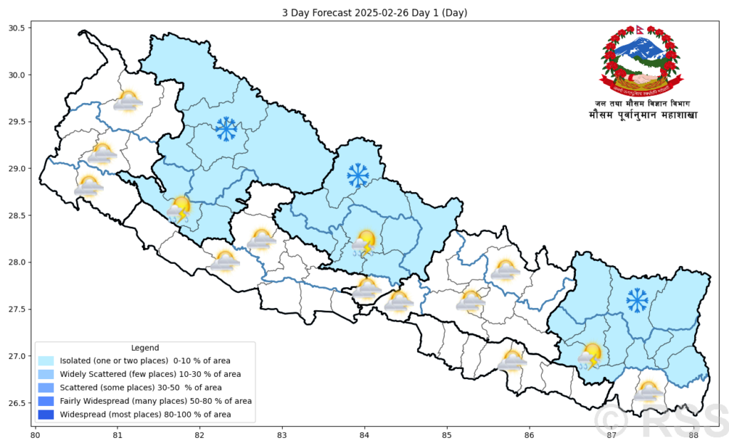 आज देशका अधिकांश भागमा मौसम सफा रहने